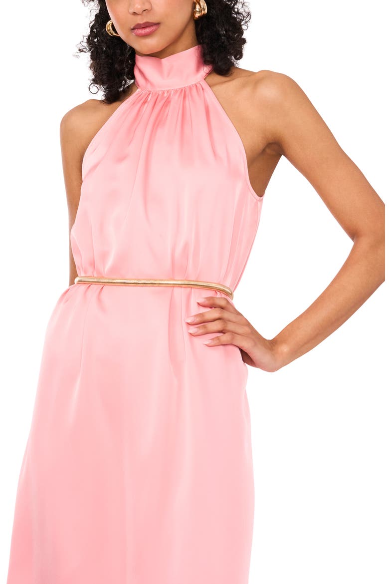 Mock Neck Satin Midi Dress, Alternate, color, ROSE GAUZE