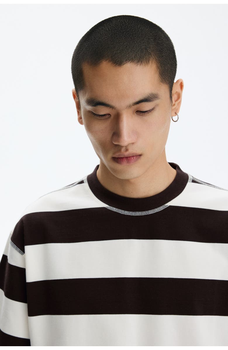 H&M Oversized Fit T-shirt, Alternate, color, Dark Brown/Striped