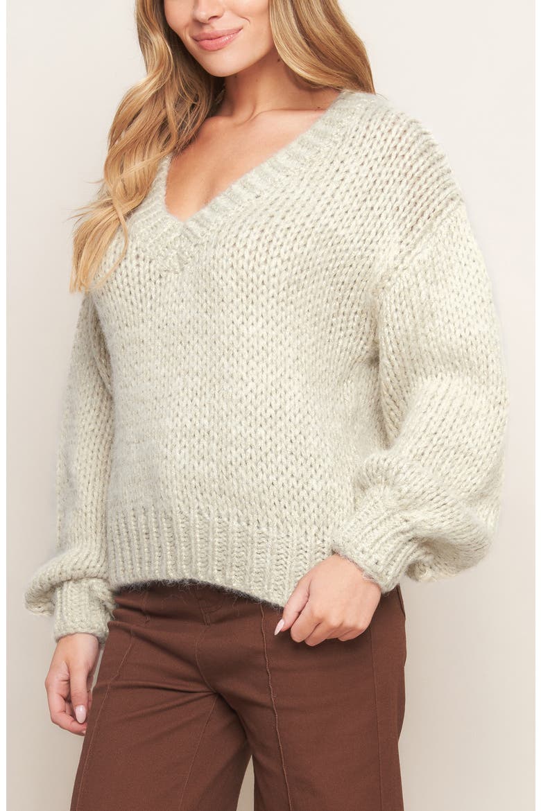 V-Neck Sweater, Alternate, color, CREAM/GOLD