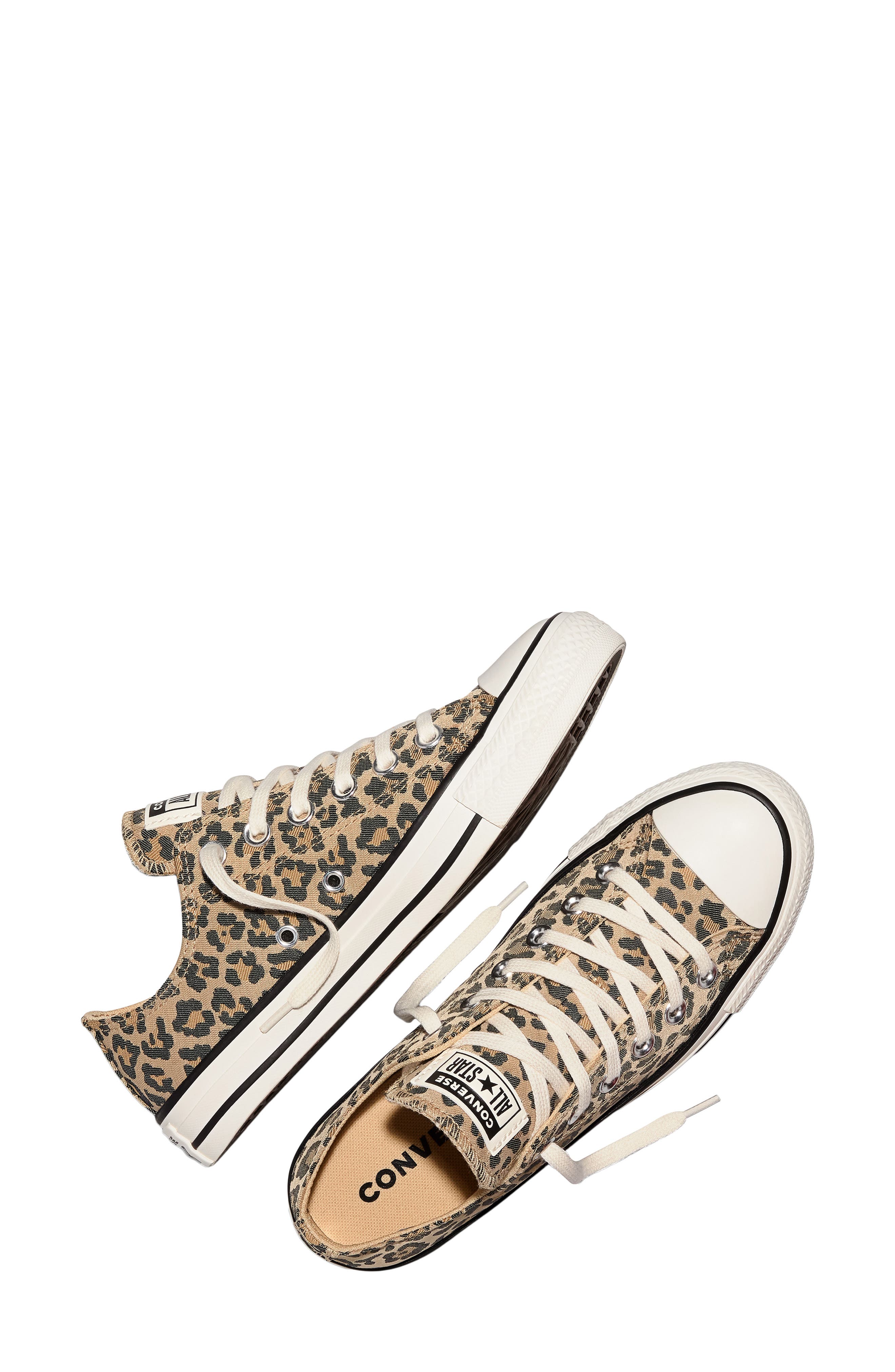 Chuck Taylor All Star Leopard Low Top Sneaker, Alternate, color, EGRET/ BLACK/ HONEY STICK