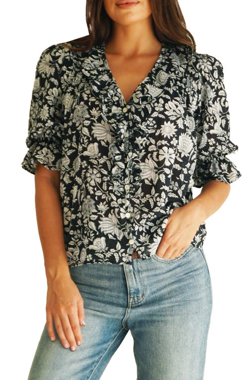 Paneros Clothing Chloe Floral Ruffle Cotton Shirt In Midnight Garden