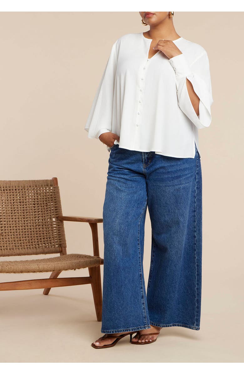 ELOQUII Bishop Sleeve Blouse, Alternate, color, 