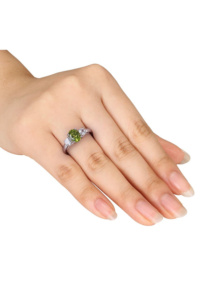 Sterling Silver Peridot & Created White Sapphire Three-Stone Ring, Alternate, color, GREEN