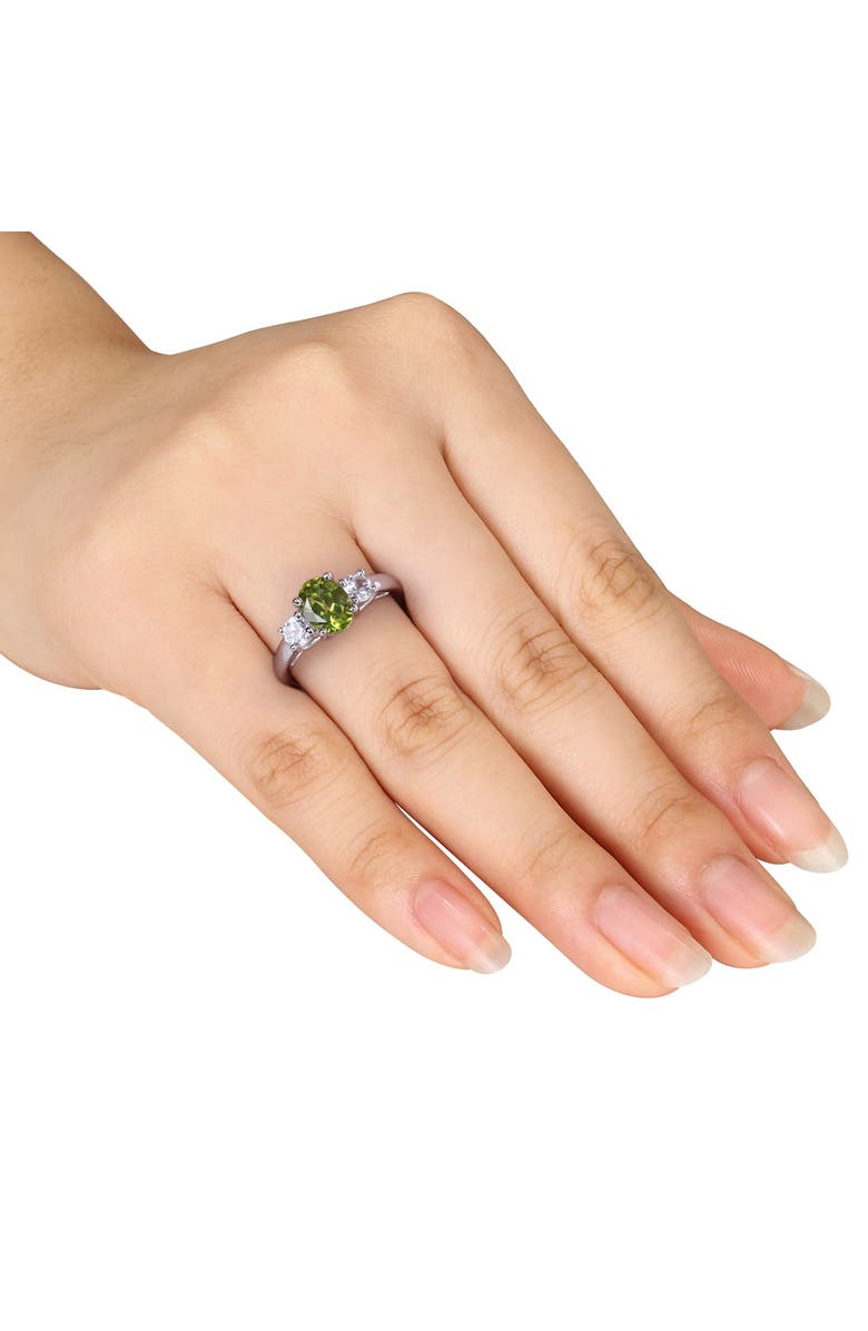 DELMAR Sterling Silver Peridot & Created White Sapphire Three-Stone Ring, Alternate, color, Green