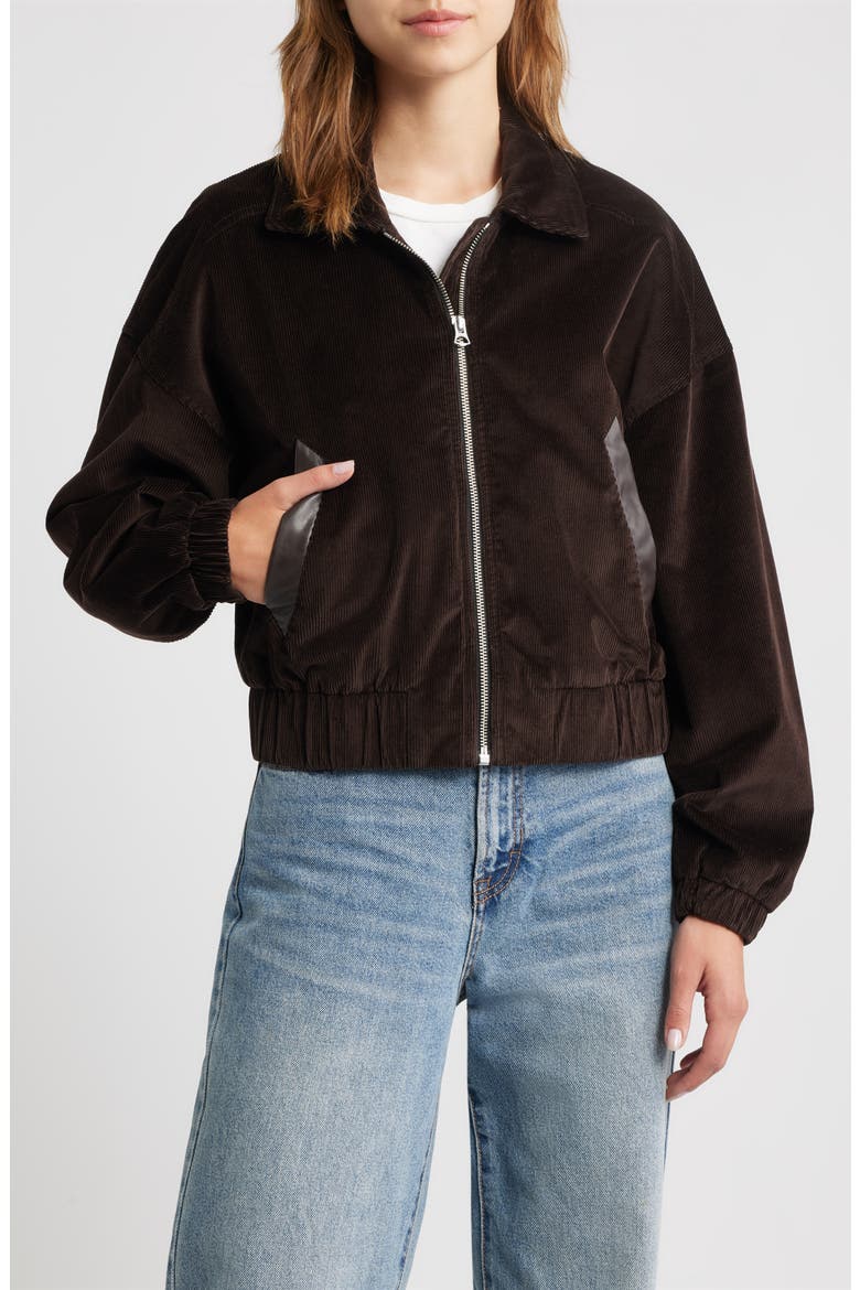 Lara Cotton Blend Corduroy Bomber Jacket, Alternate, color, DARK BROWN