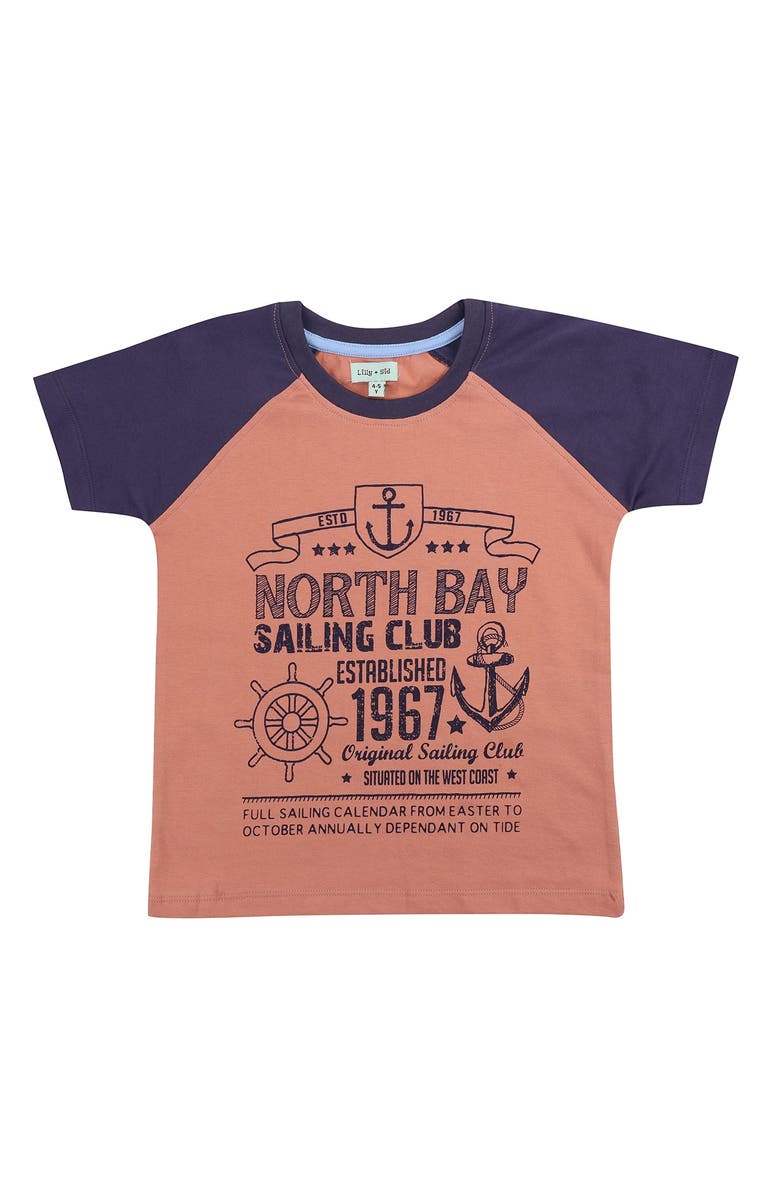 Lilly + Sid Organic Cotton Sailing Club Slogan Print T-Shirt, Main, color, Multi
