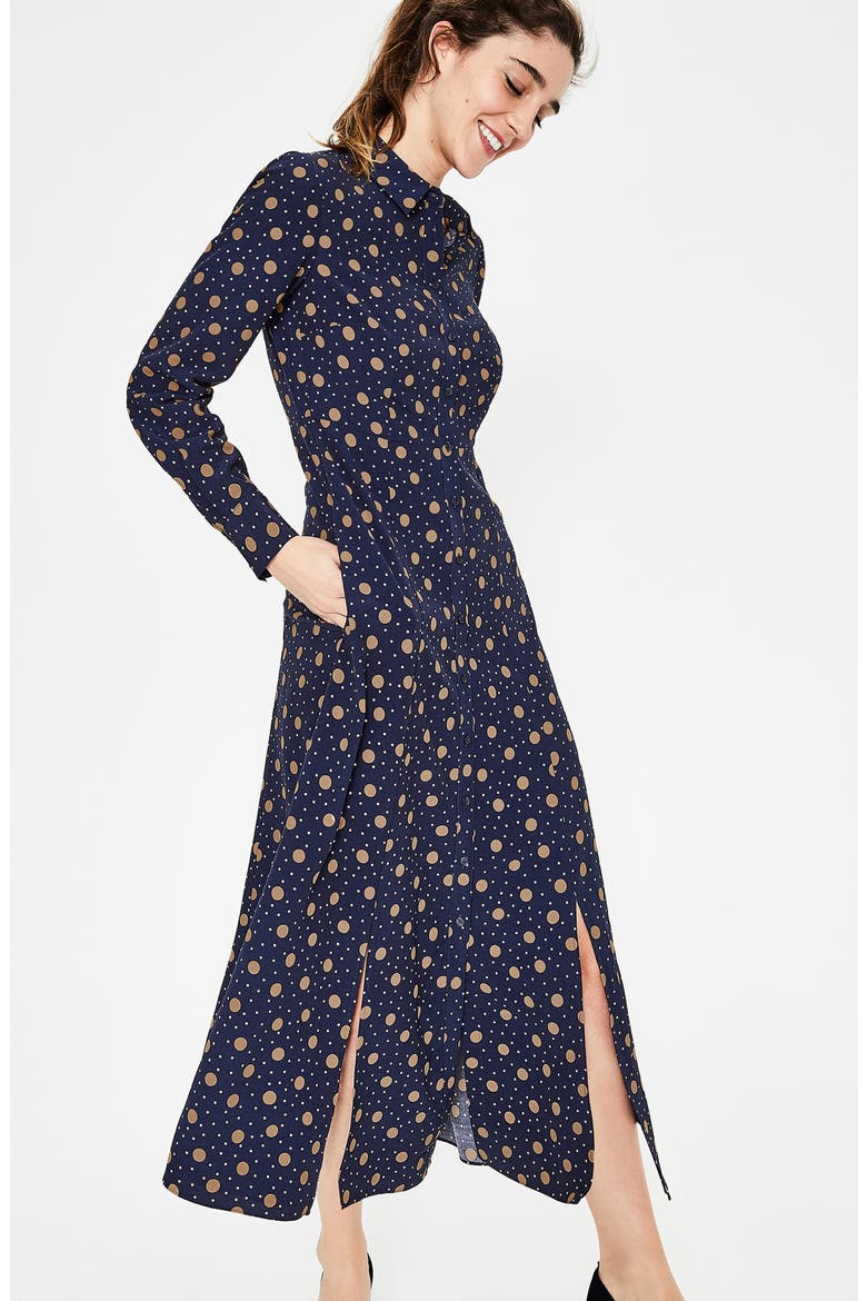 Polka Dot Midi Shirtdress, Alternate, color, NAVY/ SOFT TRUFFLE