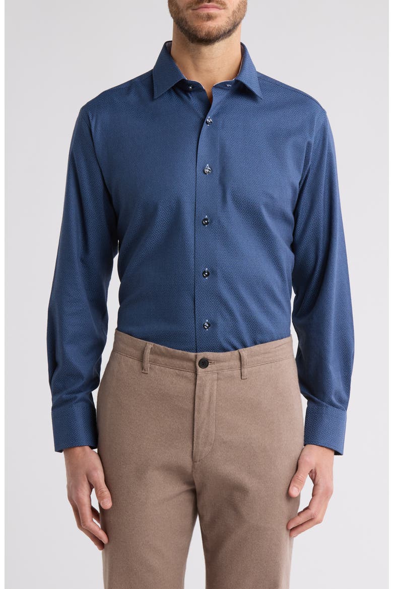 Trim Fit Textured Diamond Stretch Cotton Dress Shirt, Main, color, MIDNIGHT