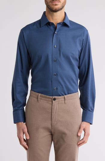 Trim Fit Textured Diamond Stretch Cotton Dress Shirt