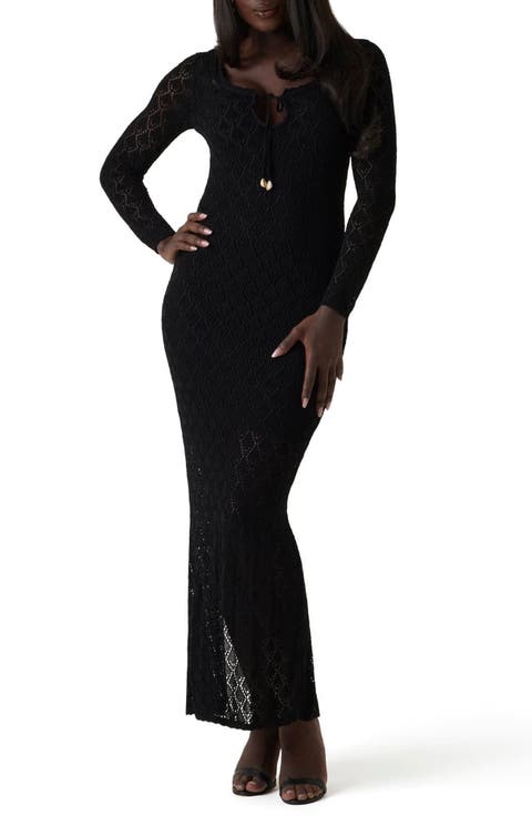 Alba Pointelle Long Sleeve Maxi Sweater Dress