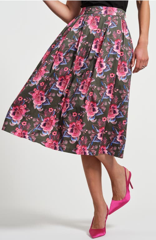 Isaac Mizrahi New York Stretch Cotton Sateen Midi Skirt In Multi