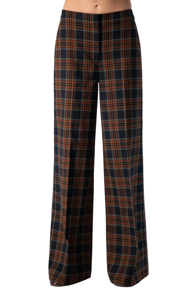 Plaid Wide-Leg Pants, Main, color, Navy Blue