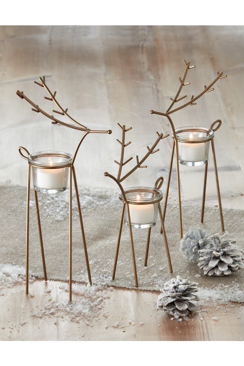 Gold Christmas Reindeer Large Tealight Candle Holder, Alternate, color, Gold