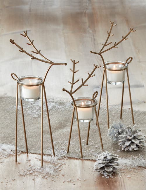 Tag Gold Christmas Reindeer Tealight Candle Holder Table Decor In Gold