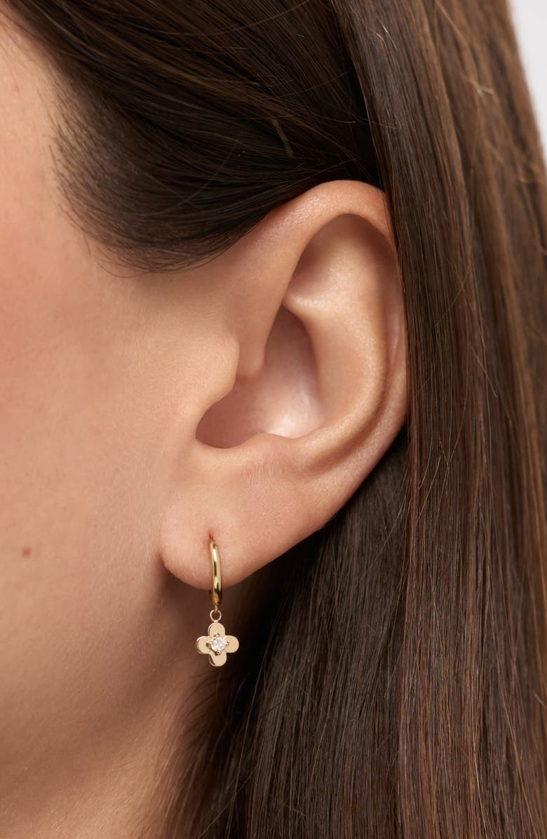 Ana Luisa Solid Yellow Gold - Mini Flower Drop Earrings, Alternate, color, Diamond