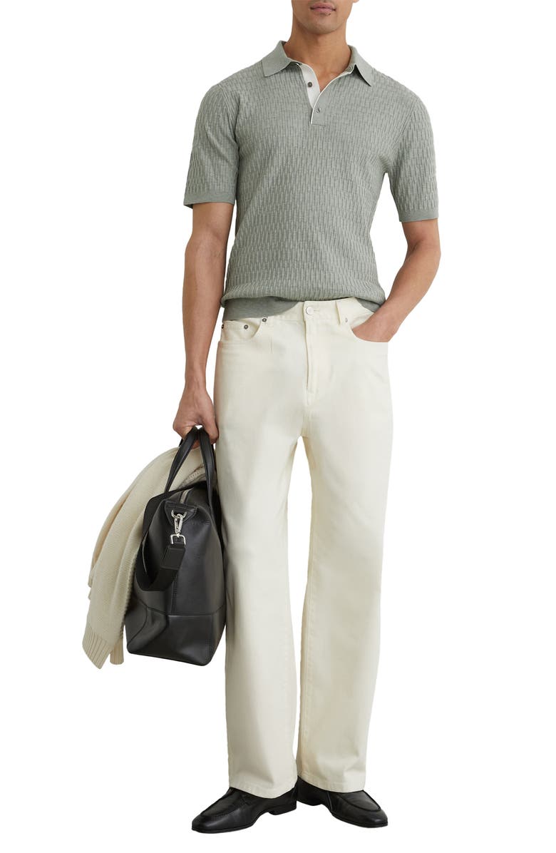 Reiss Era Basket Weave Knit Polo Sweater, Alternate, color, Soft Sage