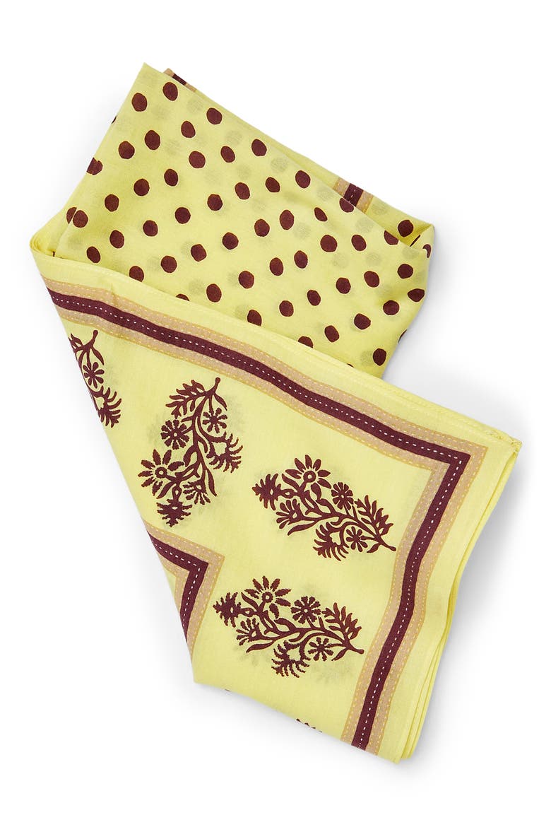 Floral & Dot Print Bandana, Main, color, GOLD
