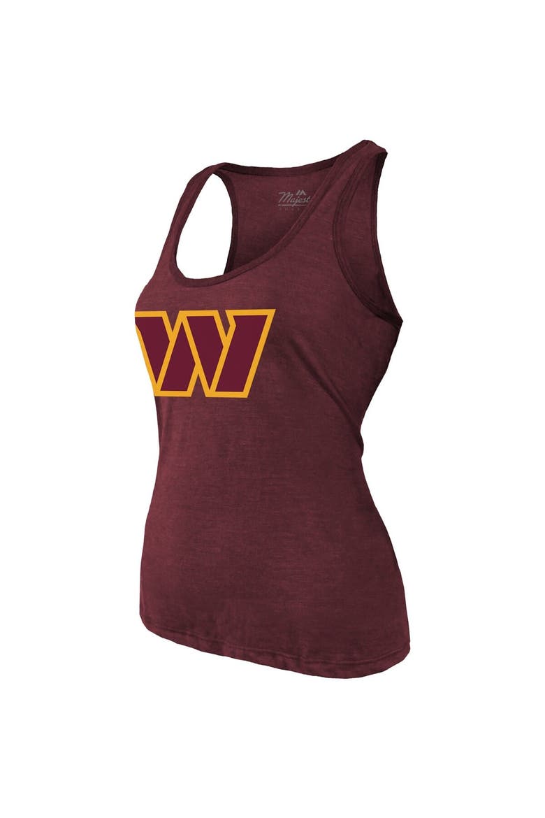 Women's Majestic Threads Jayden Daniels Burgundy Washington Commanders Name & Number Tri-Blend Scoop Neck Tank Top, Alternate, color, Burgundy