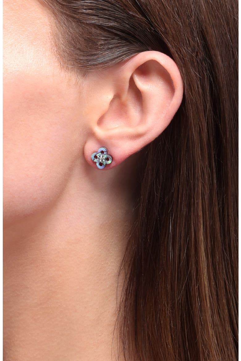 Forget Me Not Stud Earrings, Alternate, color, TORY SILVER / ABALONE