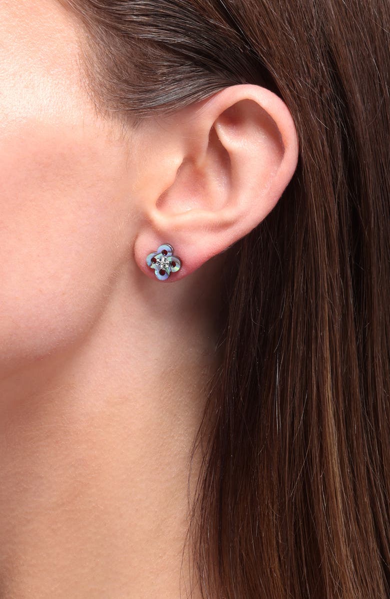Tory Burch Forget Me Not Stud Earrings, Alternate, color, Tory Silver / Abalone