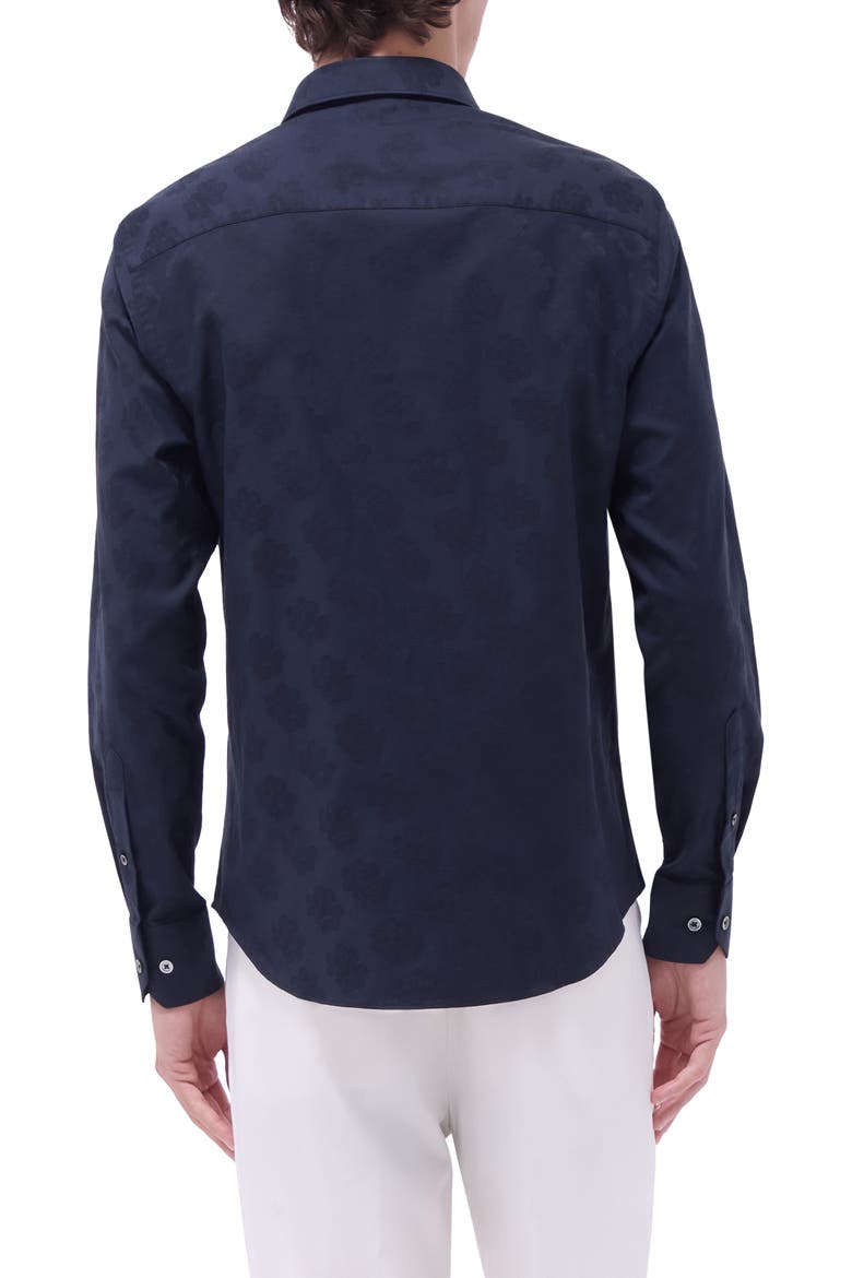 Julian Floral Jacquard Stretch Cotton Button-Up Shirt, Alternate, color, BLACK