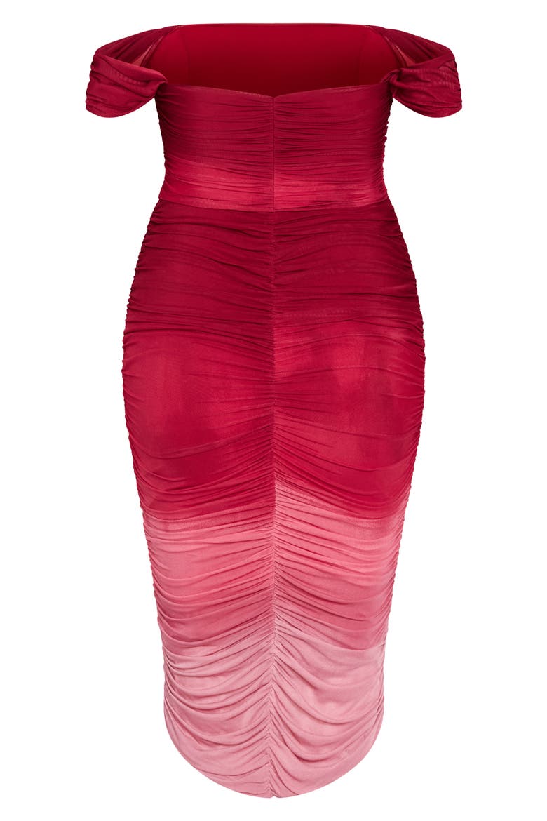 Ombré Ruched Square Neck Cap Sleeve Dress, Alternate, color, RUBY OMBRE