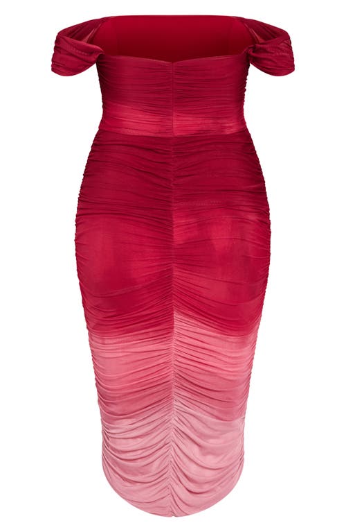 City Chic Ombré Ruched Square Neck Cap Sleeve Dress In Ruby Ombre