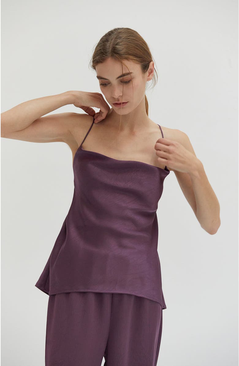 CRESCENT Textured Satin Cowl Back Satin Top, Alternate, color, 