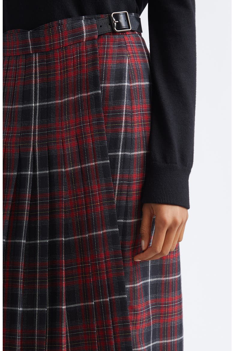 Tartan Pleated Midi Skirt, Alternate, color, COOL GREY/ CRANBERRY RED CHECK
