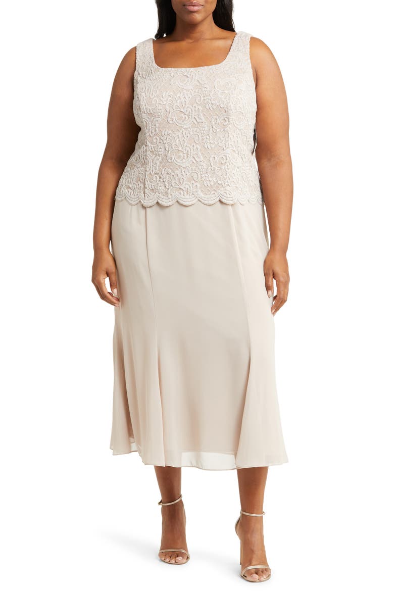 Metallic Lace & Chiffon Dress with Matching Jacket, Alternate, color, TAUPE