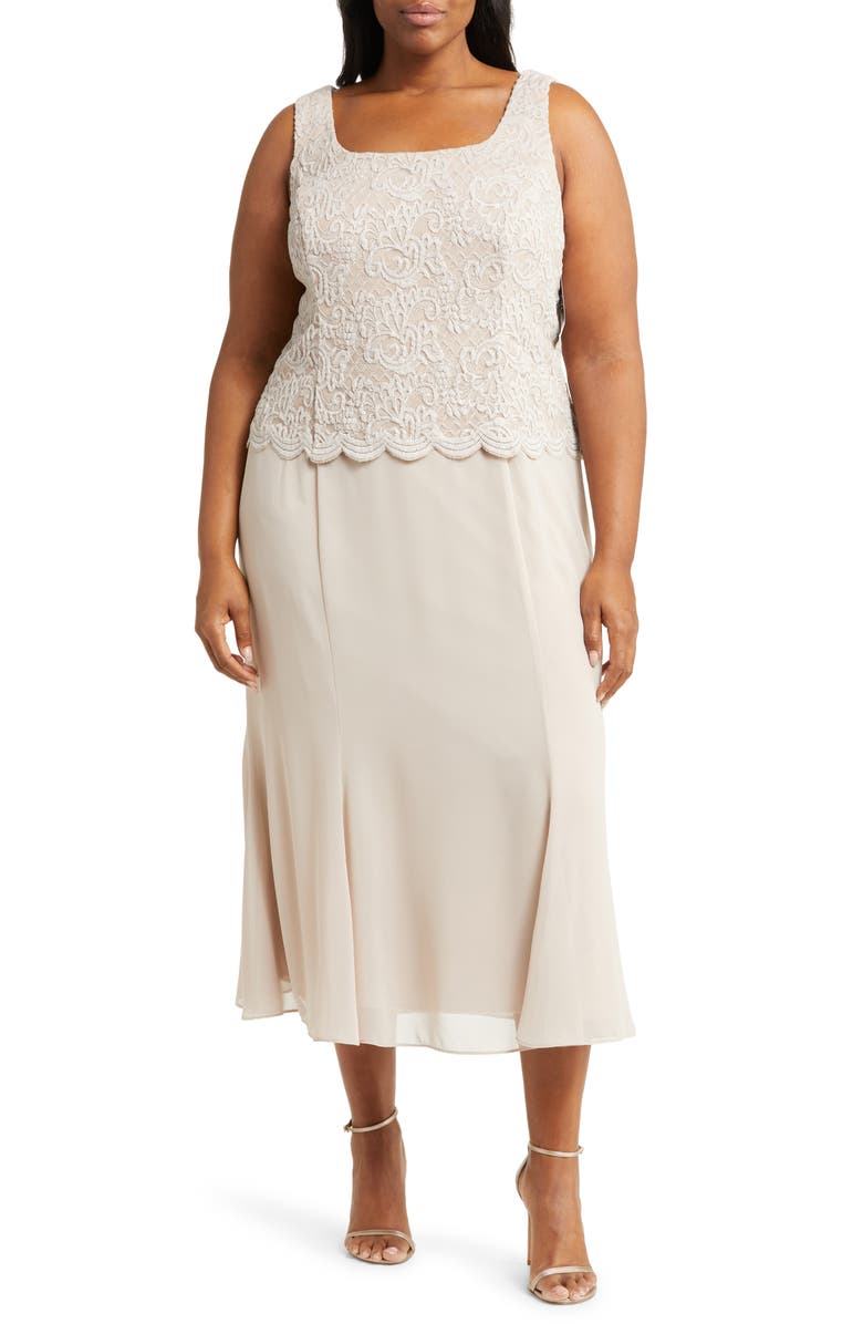 Alex Evenings Metallic Lace & Chiffon Dress with Matching Jacket, Alternate, color,