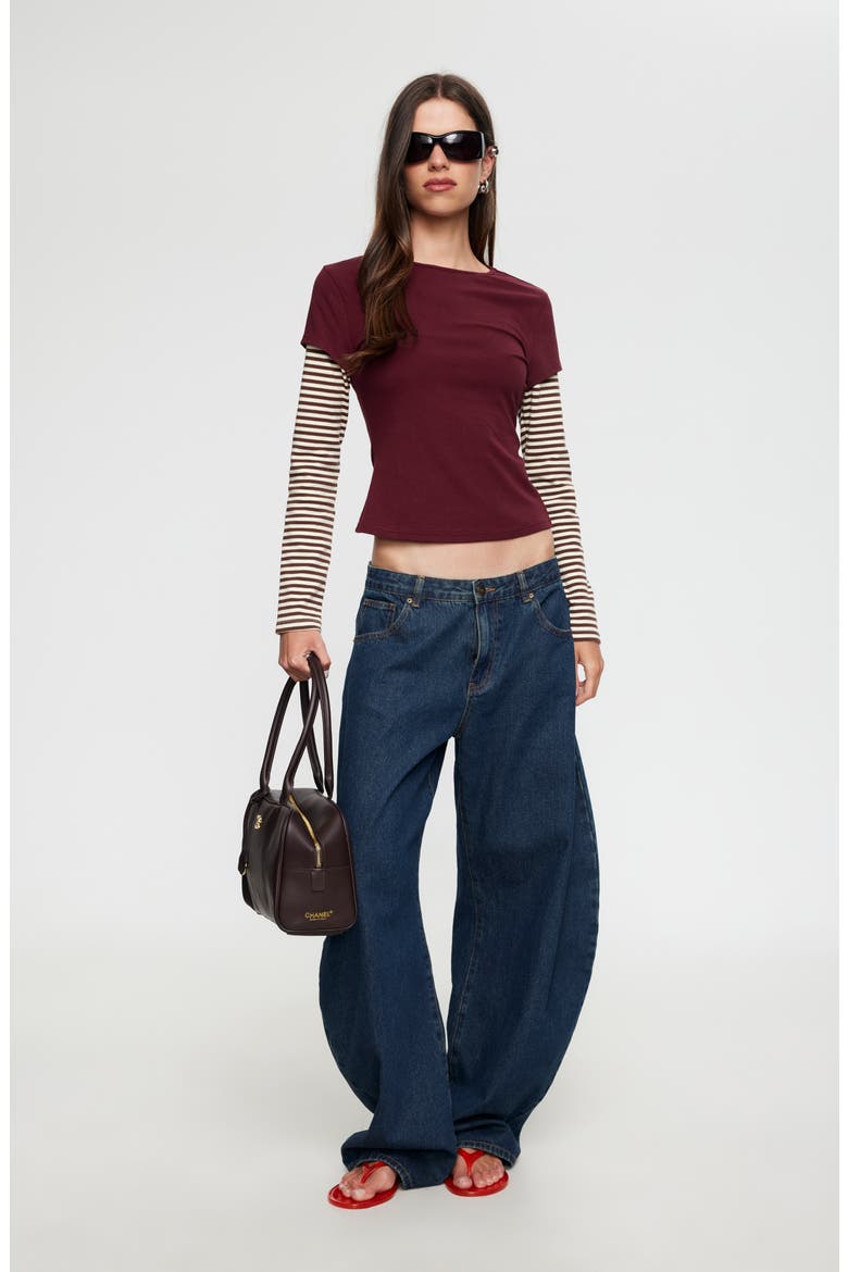 Bloom Layered Long Sleeve T-Shirt, Alternate, color, GARNET STRIPE