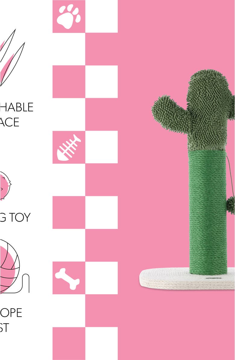 The Licker Store Pecos 21" Modern Jute Cactus Cat Scratching Post with Fuzzy Toy, Alternate, color, Green