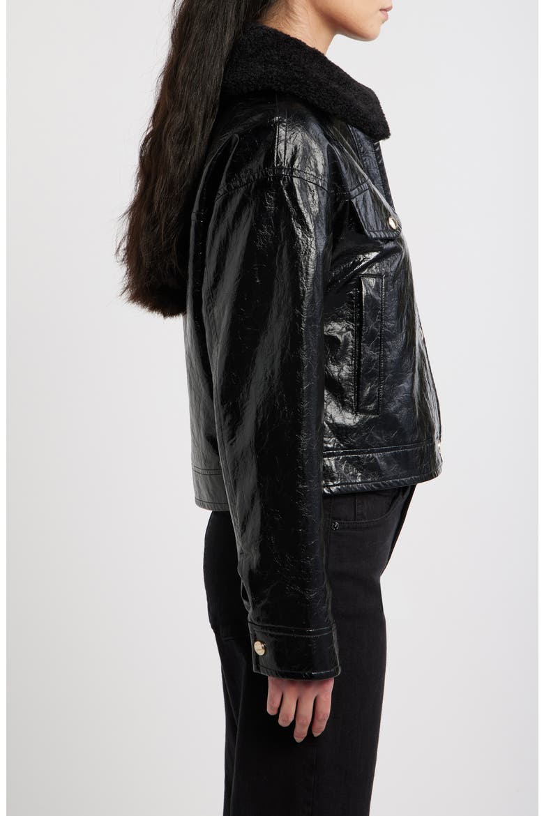 Faux Patent Leather & Faux Shearling Jacket, Alternate, color, BLACK