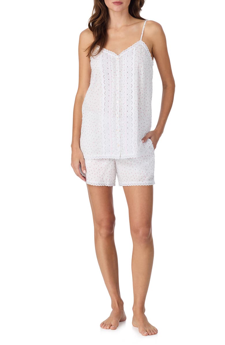 Eileen West Eyelet Trim Cotton Short Pajamas, Alternate, color,