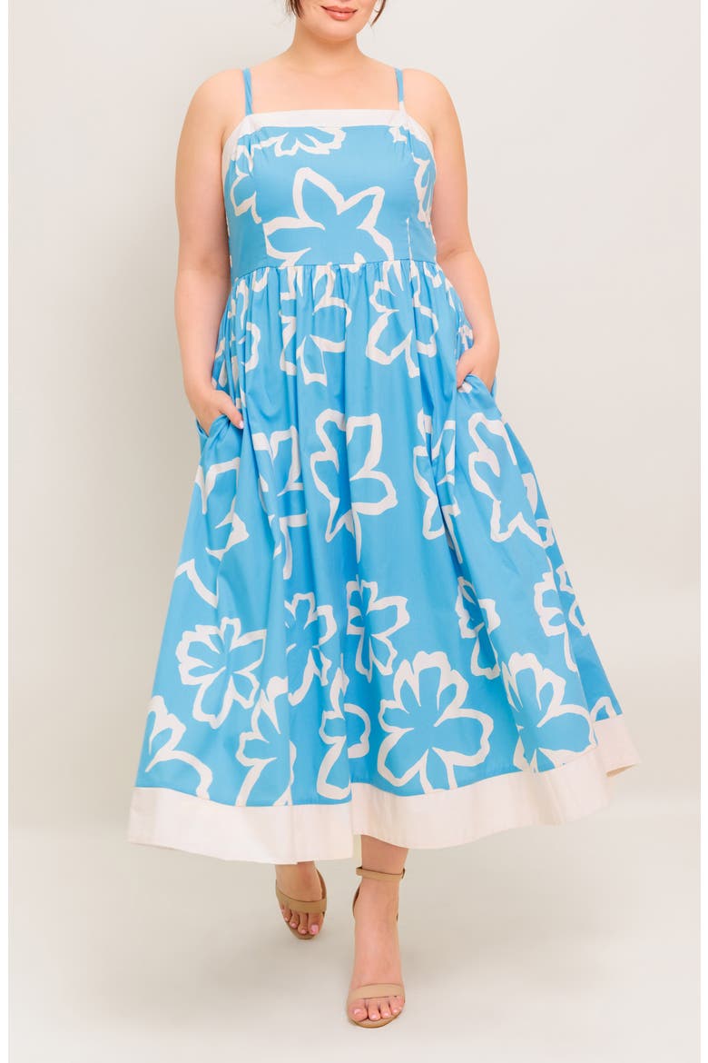 Floral Cotton Sundress, Alternate, color, BLUE/IVORY