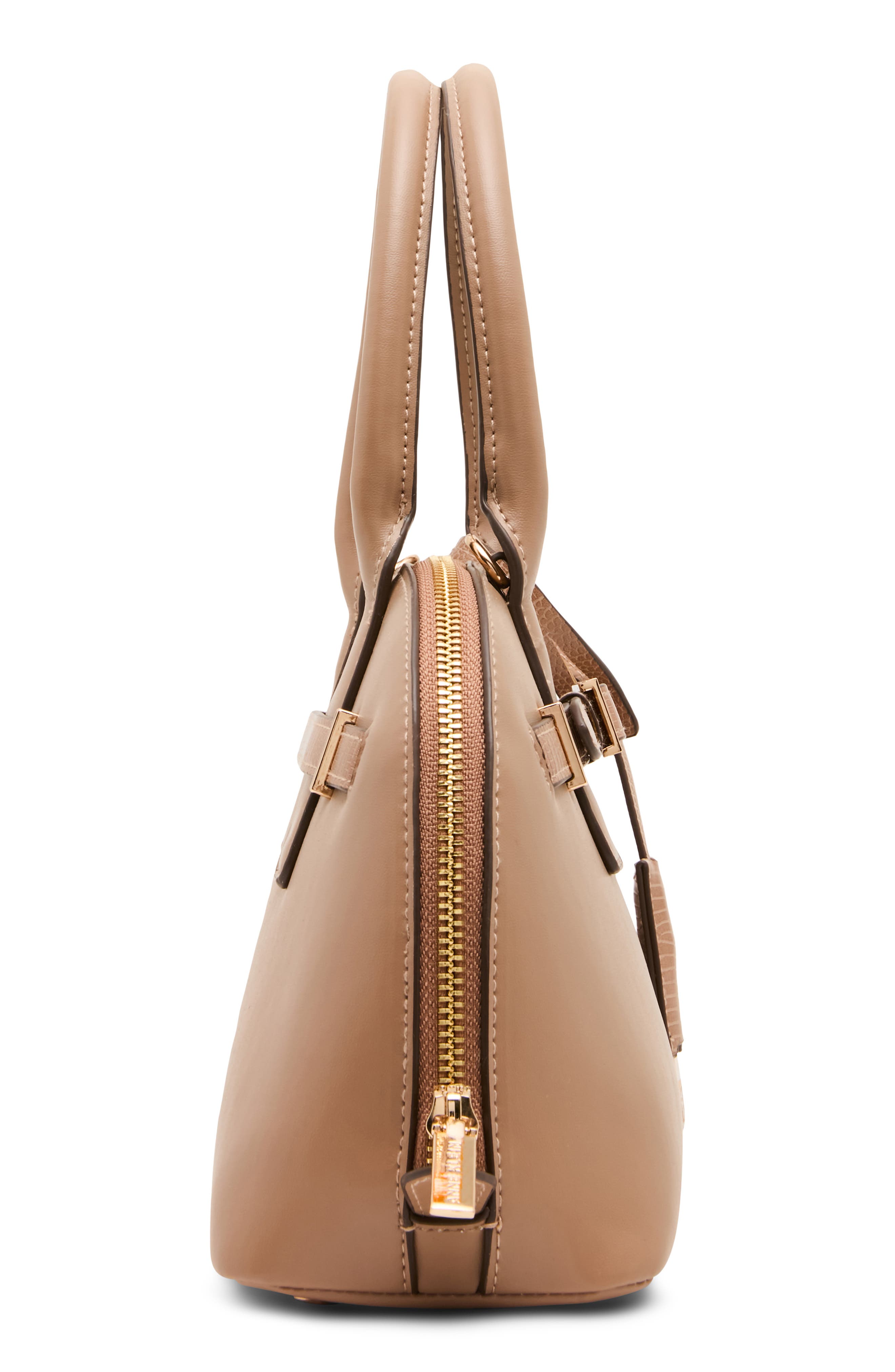 Dome Buckle Faux Leather Satchel, Alternate, color, MOCHA/ MOCHA