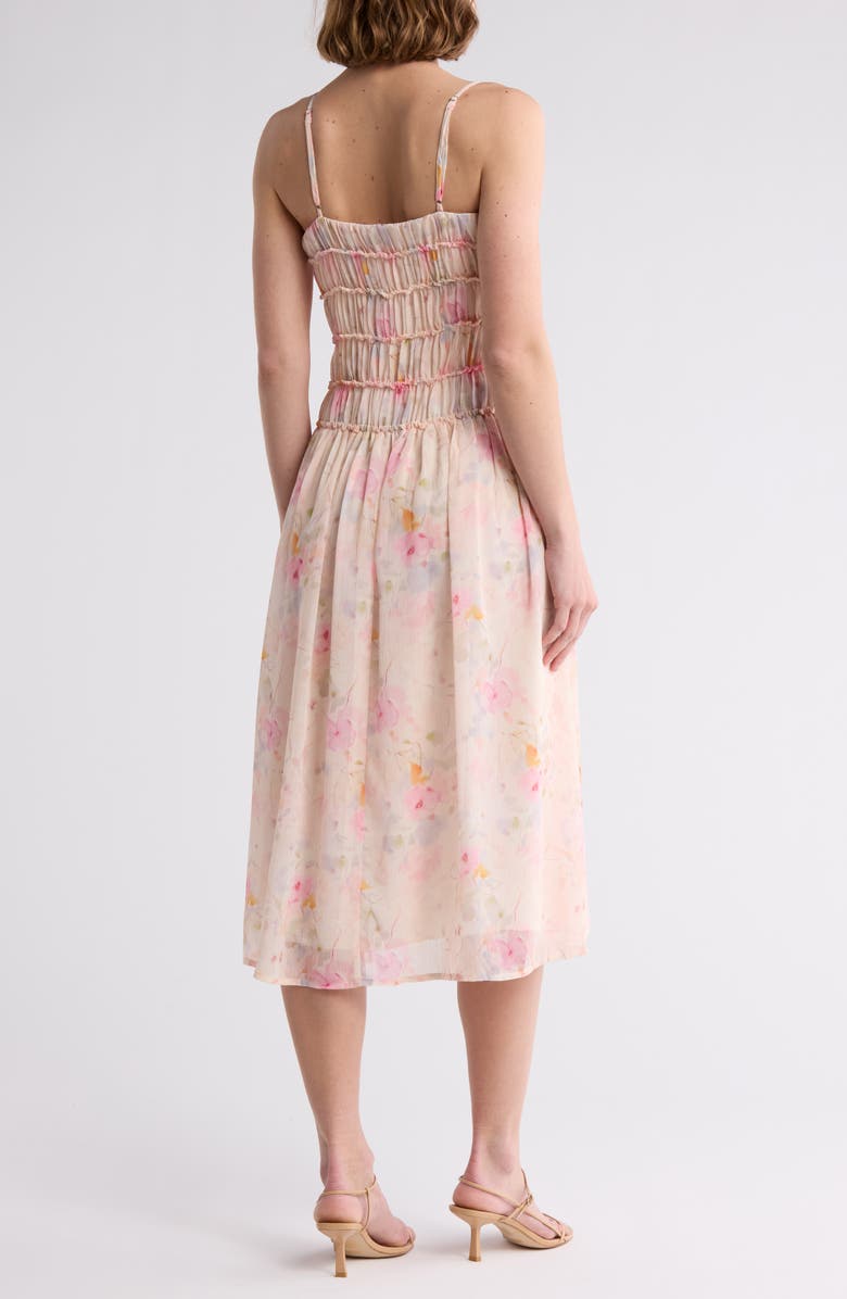 Lush Shirred Fit & Flare Midi Dress, Alternate, color, Cream Multi Floral