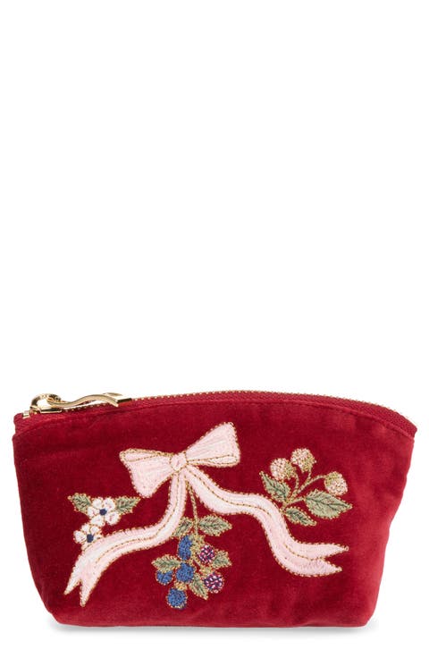 Berries & Bows Embroidered Velvet Coin Purse