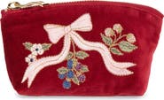 Elizabeth Scarlett Berries & Bows Embroidered Velvet Coin Purse