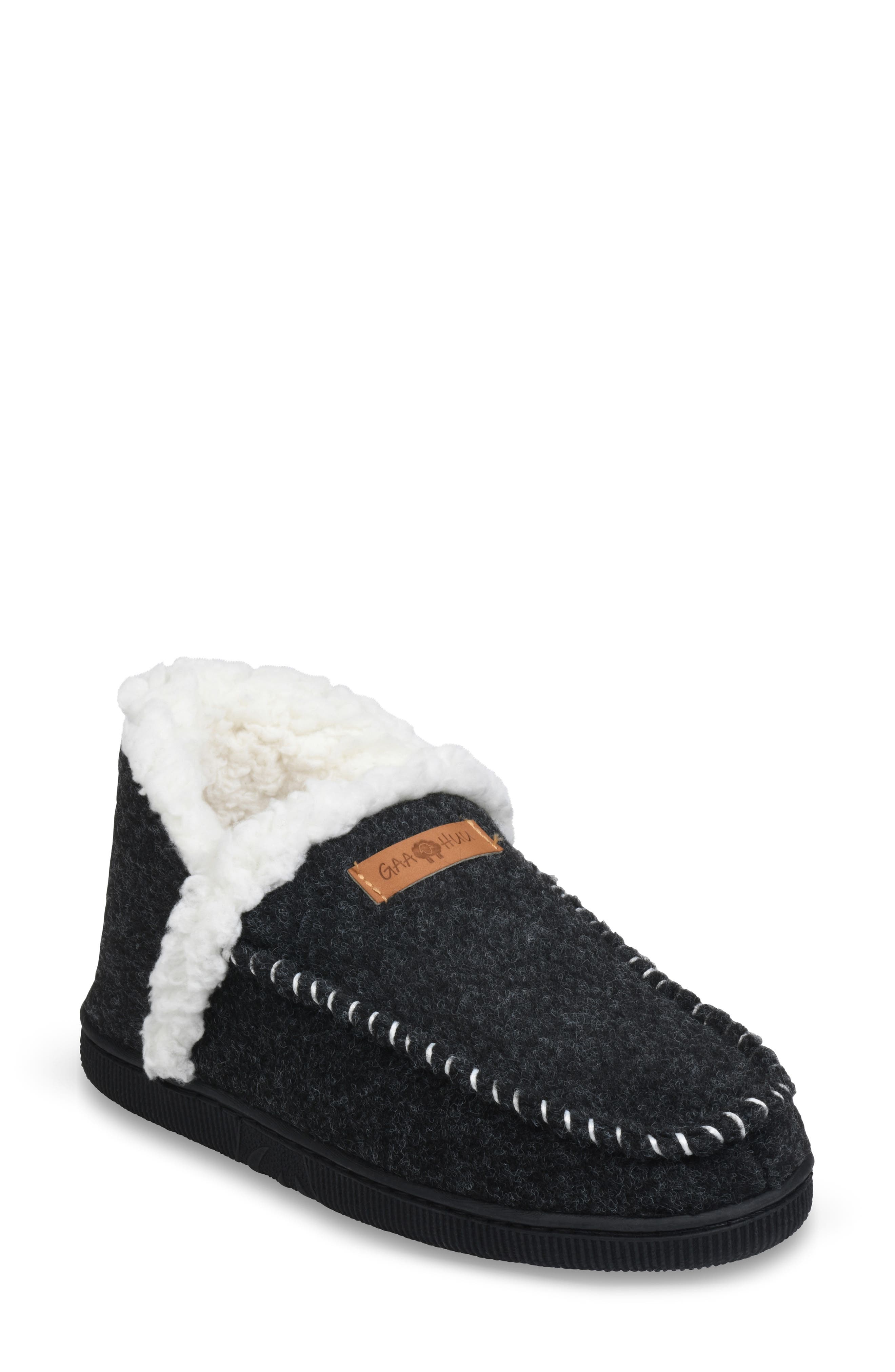 GAAHUU Faux Fur Moc Toe Slipper, Main, color, Black