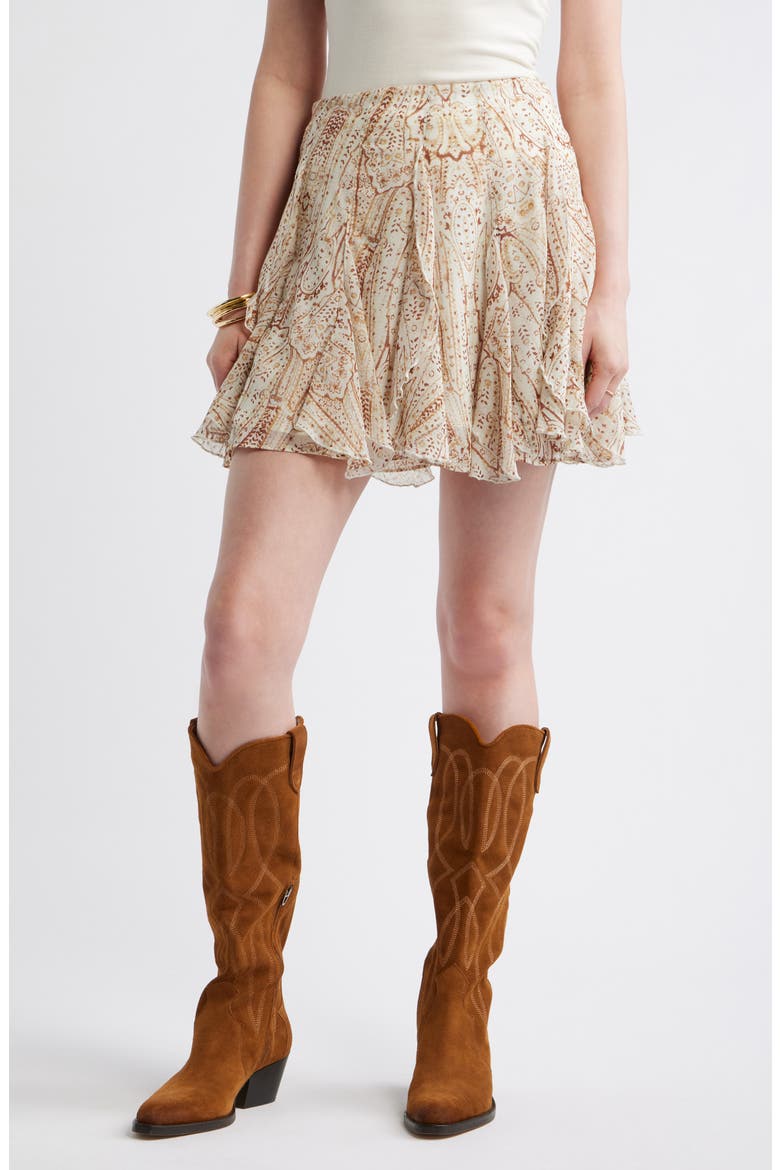 Vertical Ruffle Miniskirt, Main, color, IVORY- YELLOW ANTIQUE PAISLEY