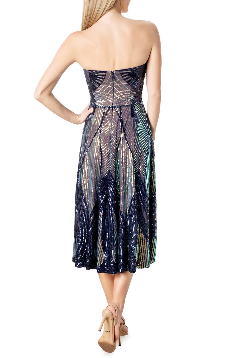 Dress the Population Sequin Strapless Fit & Flare Dress, Alternate, color, Navy Multi