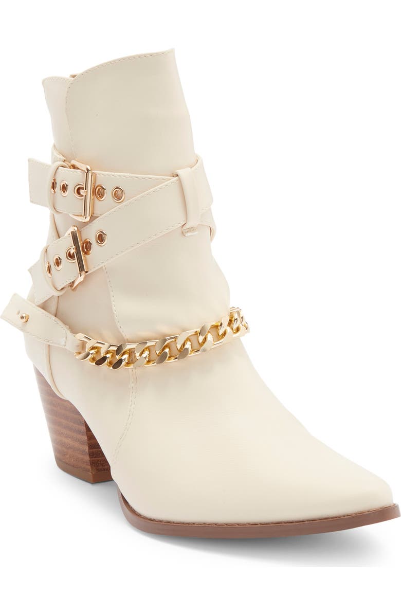 Matisse Jill Buckle Chain Trim Bootie, Main, color, Ivory Synthetic