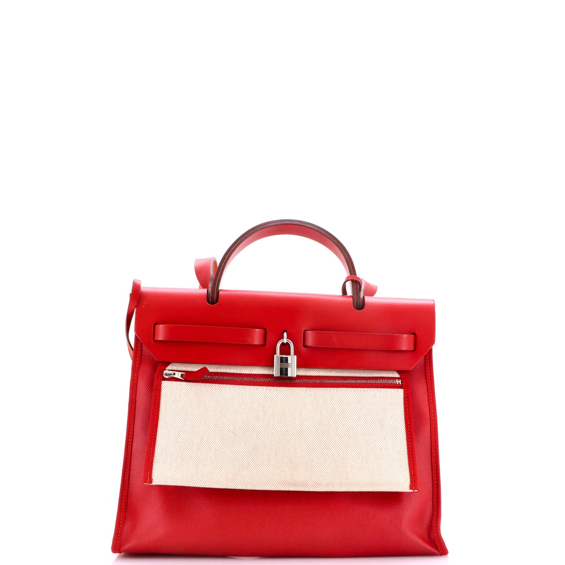 Pre-Owned Hermes Herbag Zip Berline Vache Canvas and Leather 31, Alternate, color, Rouge Piment