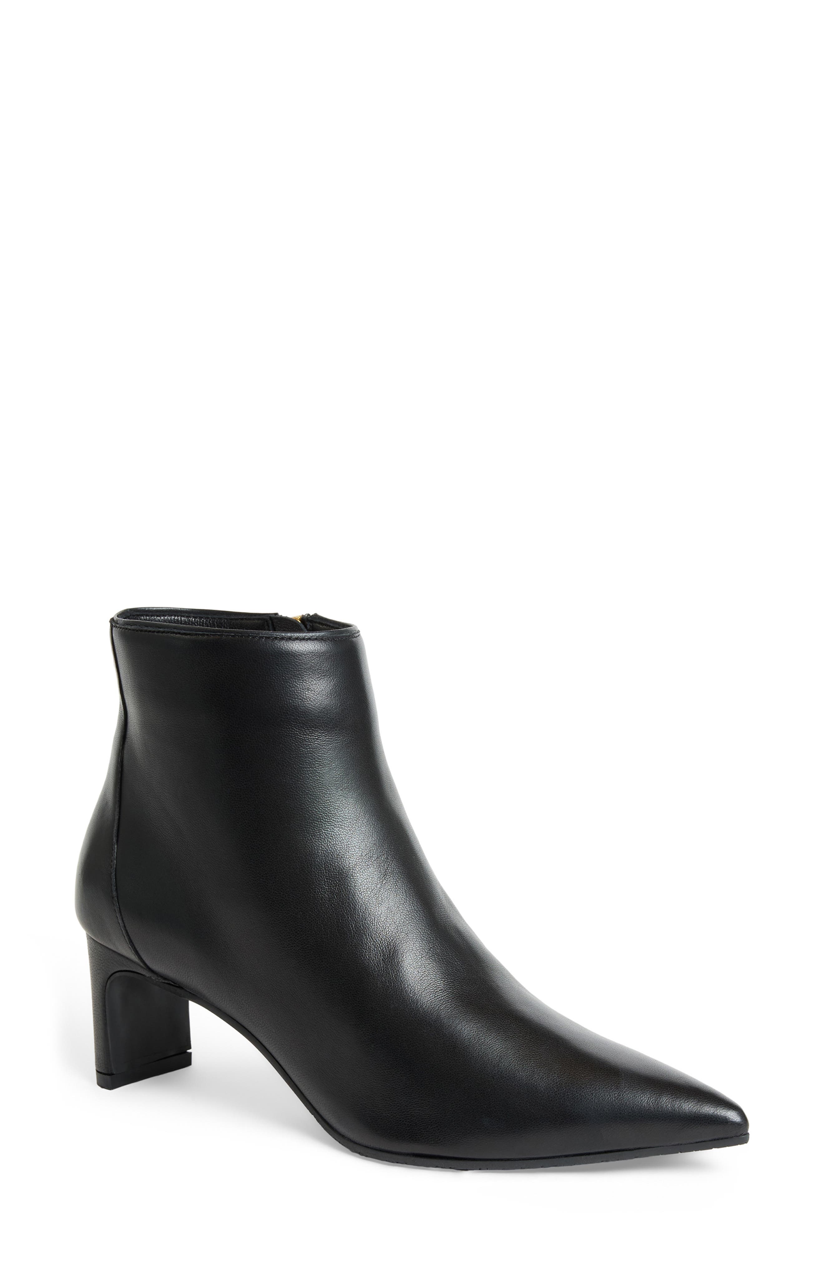 Fiama Pointed Toe Bootie, Main, color, BLACK LEATHER