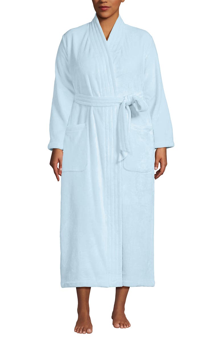 Lands' End Tall Cozy Plush Long Wrap Robe, Main, color, Soft Ice Blue