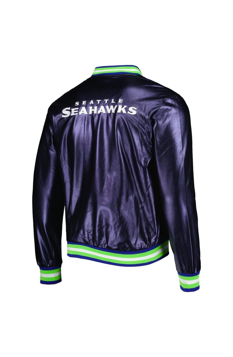 THE WILD COLLECTIVE Men's The Wild Collective College Navy Seattle Seahawks Metallic Bomber Full-Snap Jacket, Alternate, color, Navy