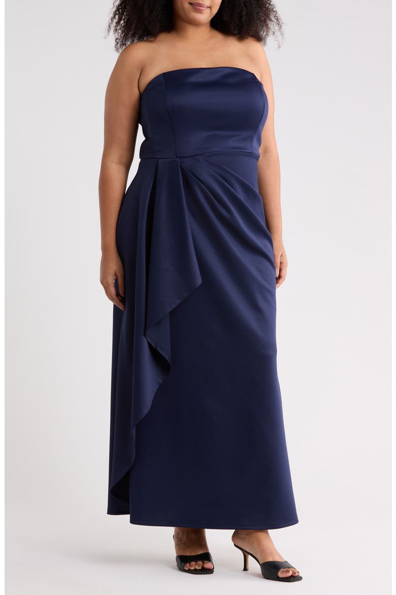 Strapless Drape Side Gown, Main, color, NAVY
