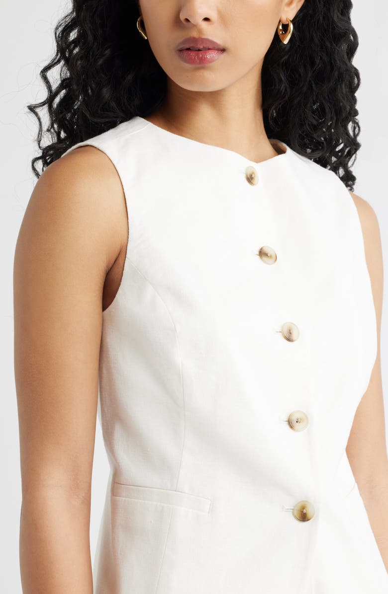 Open Edit Linen Blend Vest, Alternate, color, White